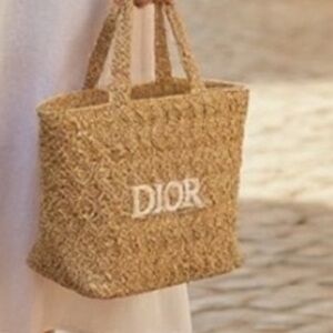 Dior Natural Straw Tote with White Logo